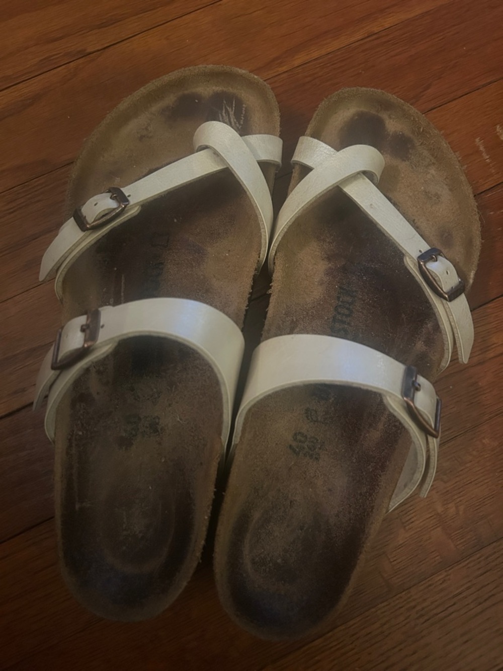 Birkenstock Pearl Beige Two-Strap Buckle Sandals